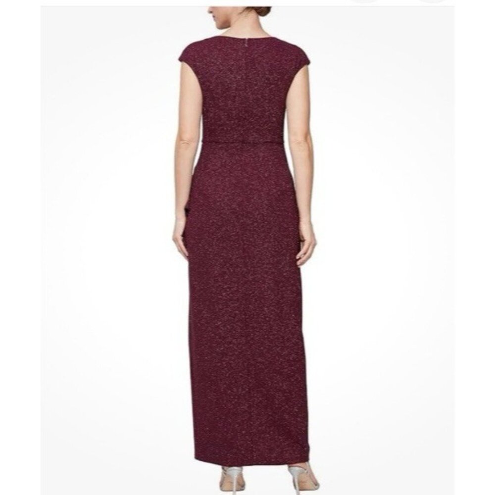 SLNY Formal Dress 16 Maroon Wine Shimmer Bead Gown Wedding Party Cruise NEW - Picture 6 of 11